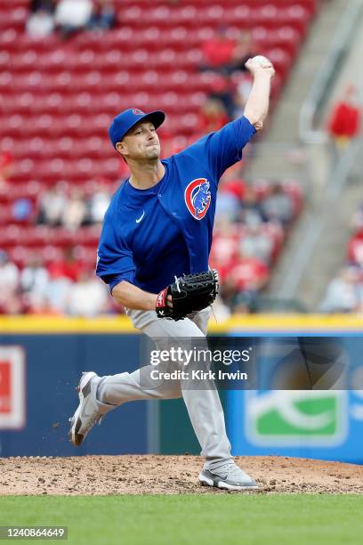 Drew Smyly of the Chicago Cubs throws a pitch during the second inning of the game against the Cincinnati Reds at Great American Ball Park on May 23,...