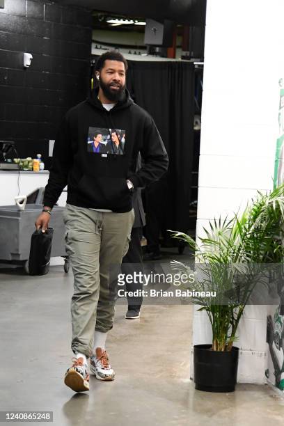 Markieff Morris of the Miami Heat arrives to the arena prior to the game against the Boston Celtics during Game 4 of the 2022 NBA Playoffs Eastern...