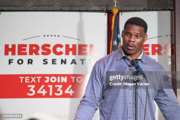 Heisman Trophy winner and Republican candidate for US Senate Herschel Walker speaks at a rally on May 23, 2022 in Athens, Georgia. Tomorrow is the...