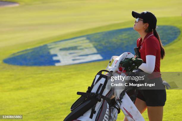 Rose Zhang of the Stanford Cardinal surveys the 18th hole during the Division I Womens Golf Championship held at the Grayhawk Golf Club on May 23,...