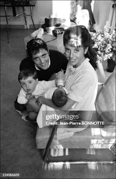 Birth of Sacha Distel'second child Laurent at the Belvedere clinic In France In October, 1967 - Sacha Distel, Francine, Julien and Laurent.