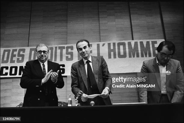 Congress of the French League of Human Rights in Paris, France on April 23, 1983 - Henri Nogueres, Robert Badinter.