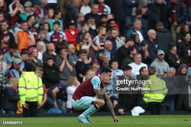 Dwight McNeil of Burnley shows his emotions after their defeat and relegation during the Premier League match between Burnley and Newcastle United at...