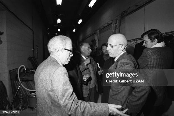 Michel Foucault, Roland Barthes and Pierre Boulez in Paris, France on February 23, 1978.