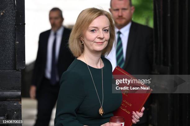 Foreign Secretary Liz Truss arrives for the weekly cabinet meeting at Downing Street on May 24, 2022 in London, England.