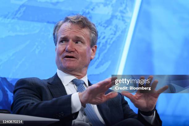 Brian Moynihan, chief executive officer of Bank of America Corp., speaks during a panel session on day two of the World Economic Forum in Davos,...