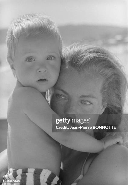 Actress Romy Schneider In Saint Tropez, France In September, 1968 - Actress Romy Schneider with her son David.