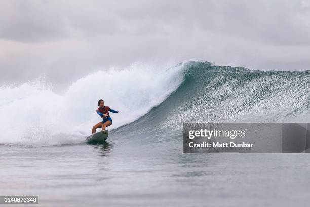 Keala Tomoda-Bannert of Hawaii surfs in Heat 1 of the Semifinals at the GWM Sydney Surf Pro on May 24, 2022 at Manly Beach, NSW, Australia.