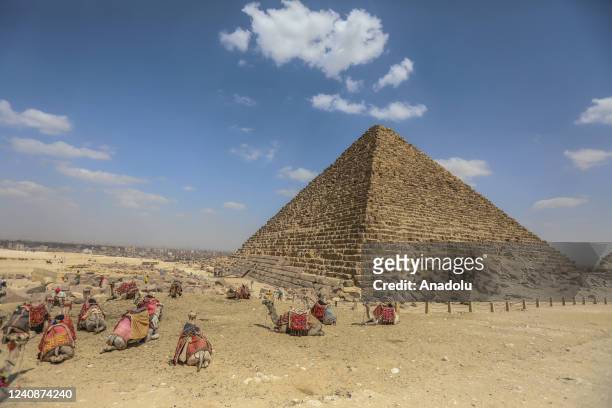 View of the pyramids of Cheops, Khafre and Mikerinos is seen in Giza, Egypt on May 22, 2022. The pyramids, named after the Pharaohs of the period,...