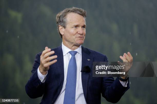 Brian Moynihan, chief executive officer of Bank of America Corp., during a Bloomberg Television interview on day two of the World Economic Forum in...