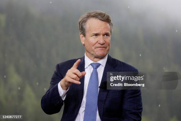 Brian Moynihan, chief executive officer of Bank of America Corp., during a Bloomberg Television interview on day two of the World Economic Forum in...