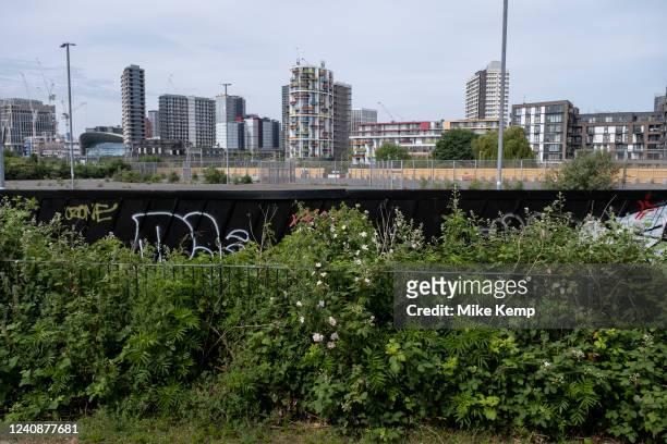 New tower blocks in and around the Olympic Park site in Stratford on 18th May 2022 in London, United Kingdom. Council estates like this are very...