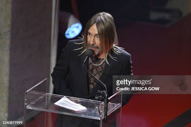 Polar Music Prize laureate Iggy Pop gives a speech after receiving the award during the Polar Music Prize Award ceremony at Grand Hotel in Stockholm,...