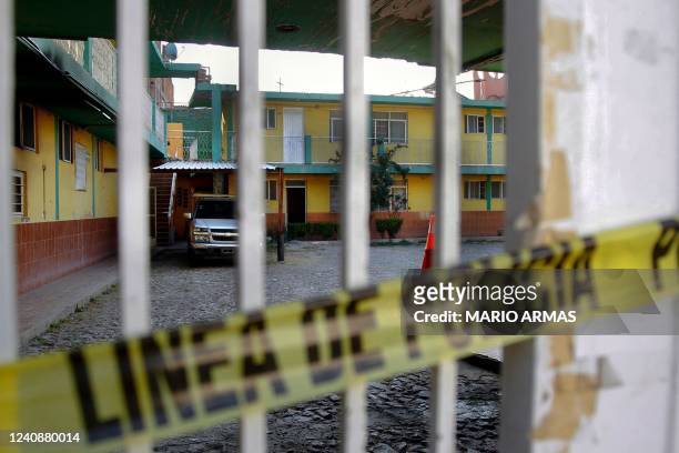 View of the Hotel Gala where eleven people were murdered in Celaya, Guanajuato State, Mexico on May 24, 2022. - Eight women and 3 men were killed by...