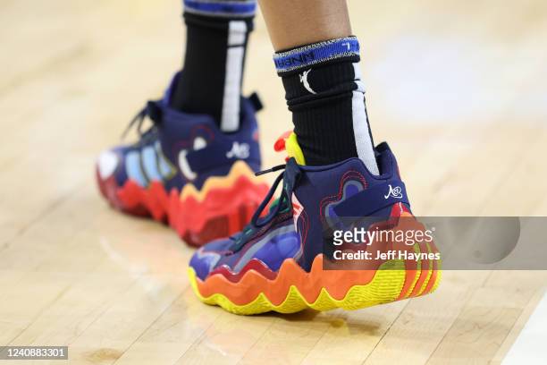 The sneakers worn by Candace Parker of the Chicago Sky before the game against the Indiana Fever on May 24, 2022 at Wintrust Arena in Chicago,...