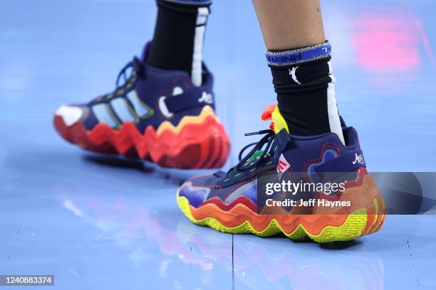 The sneakers worn by Candace Parker of the Chicago Sky before the game against the Indiana Fever on May 24, 2022 at Wintrust Arena in Chicago,...