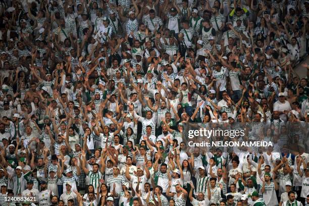 Brazil's Palmeiras fans are seen on the stands during the Copa Libertadores group stage football match against Venezuela's Deportivo Tachira, at the...