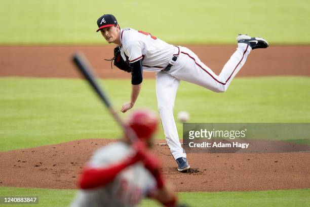 Max Fried of the Atlanta Braves throws a pitch against the Philadelphia Phillies during the first inning at Truist Park on May 24, 2022 in Atlanta,...