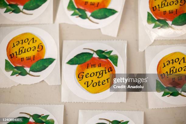 Voting stickers are seen in the Georgia primary on election day, May 24th, 2022 at Ponce DeLeon Library in Atlanta, Georgia.