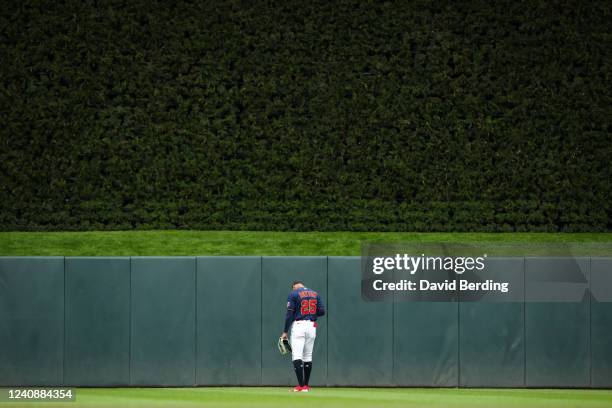 Byron Buxton of the Minnesota Twins looks on before the start of the first inning of the game against the Detroit Tigers at Target Field on May 24,...