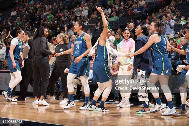 The Minnesota Lynx celebrate during the game against the New York Liberty on MAY 24, 2022 at Target Center in Minneapolis, Minnesota. NOTE TO USER:...