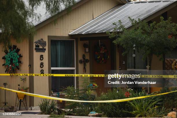 The home of suspected gunman, 18-year-old Salvador Ramos, is cordoned off with police tape on May 24, 2022 in Uvalde, Texas. According to reports,...