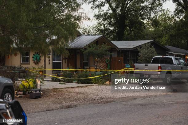 The home of suspected gunman, 18-year-old Salvador Ramos, is cordoned off with police tape on May 24, 2022 in Uvalde, Texas. According to reports,...