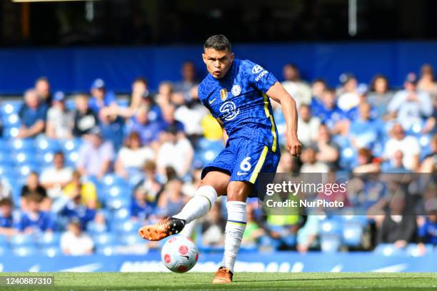 Thiago Silva of Chelsea in action during the Premier League match between Chelsea and Watford at Stamford Bridge, London on Sunday 22nd May 2022.