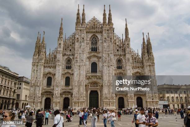 People and tourist are seen in Piazza del Duomo square in Milan, Italy, on May 24, 2022. The square is the most famous place and a symbol of Milan.