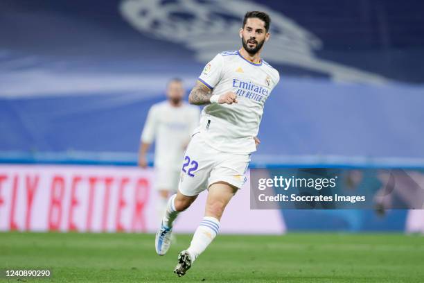 Isco Alarcon of Real Madrid during the La Liga Santander match between Real Madrid v Real Betis Sevilla at the Santiago Bernabeu on May 20, 2022 in...