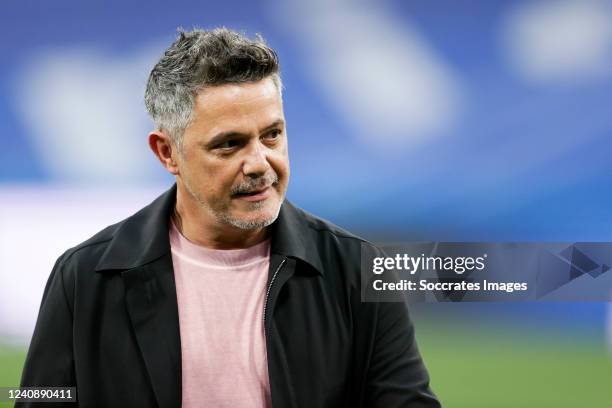 Singer Alejandro Sanz during the La Liga Santander match between Real Madrid v Real Betis Sevilla at the Santiago Bernabeu on May 20, 2022 in Madrid...