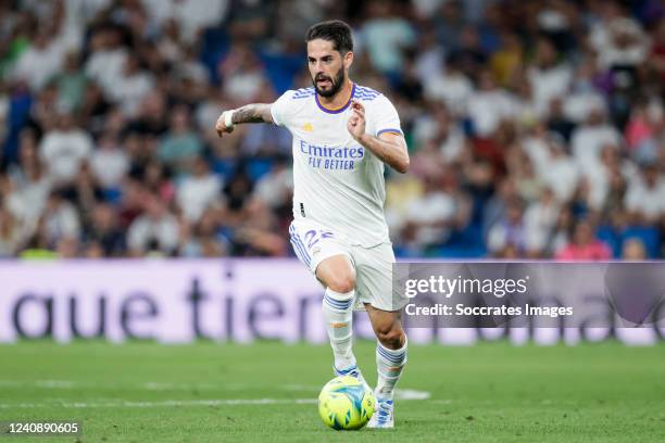 Isco Alarcon of Real Madrid during the La Liga Santander match between Real Madrid v Real Betis Sevilla at the Santiago Bernabeu on May 20, 2022 in...