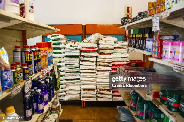 Items for sale inside a general store in the Soweto district of Johannesburg, South Africa, on Wednesday, March 4, 2020. South Africa's central bank...