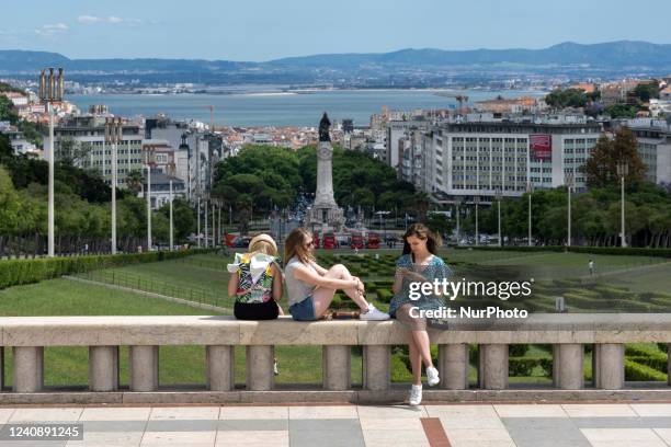 People are seen performing outdoor activities on the grounds of the Eduardo VII garden. Lisbon, May 23, 2022. Portugal is the European Union country...