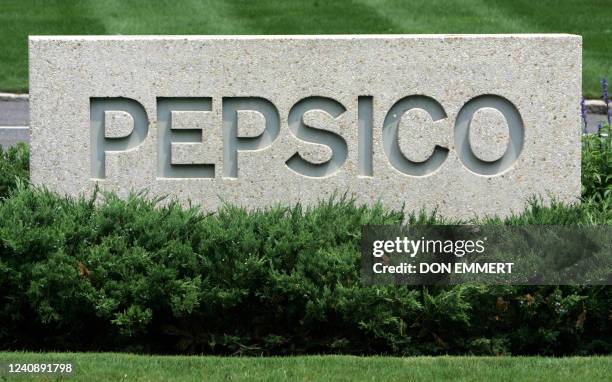 The sign that greets visitors and employees to Pepsico headquarters 19 July 2005 in Purchase, NY. The price of shares in French food and drinks giant...
