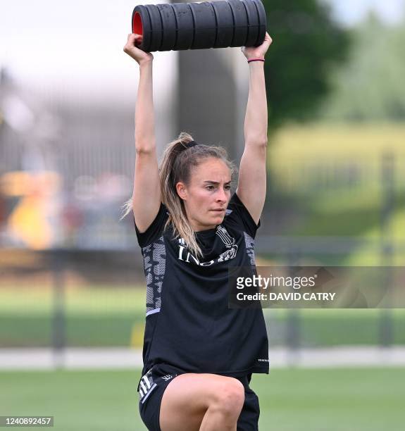 Belgium's Tessa Wullaert pictured during a training session of the Belgium's national women's soccer team the Red Flames, Wednesday 25 May 2022 in...