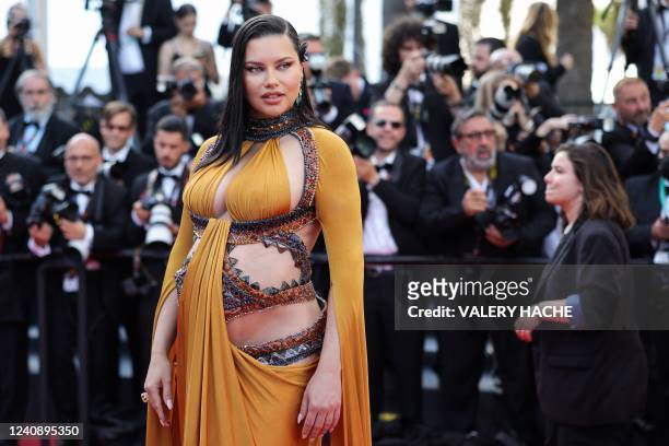 Adriana Brazilian model Adriana Lima arrives for the screening of the film "Elvis" during the 75th edition of the Cannes Film Festival in Cannes,...