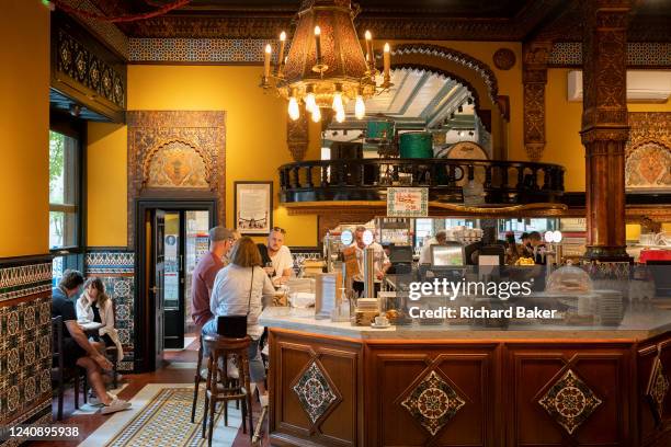 An interior of Cafe Iruna, on 20th May 2022, in Bilbao, Cantabria, Spain. Cafe Iruna is located in front of Albia Gardens in central Bilbao and was...