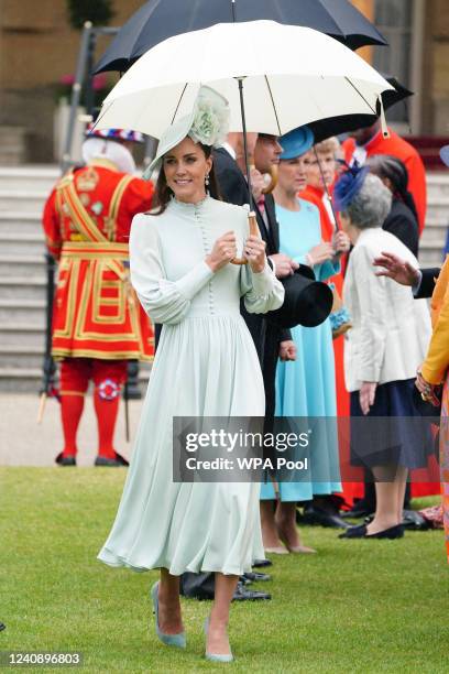 Catherine, Duchess of Cambridge attends a Royal Garden Party at Buckingham Palace on May 25, 2022 in London, England.