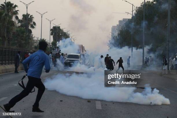 Security forces intervene in protesters during a protest held after the call of ex Prime Minister Imran Khan in Islamabad, Pakistan on May 25, 2022.