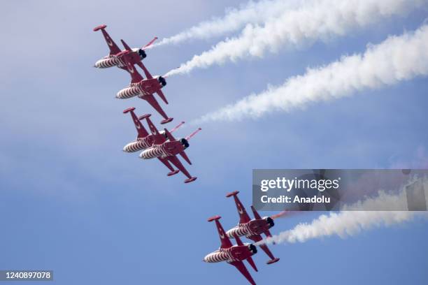 The aerobatic demonstration team of the Turkish Air Force, 'Turkish Stars', perform a flight as preparations continue ahead of "TEKNOFEST...