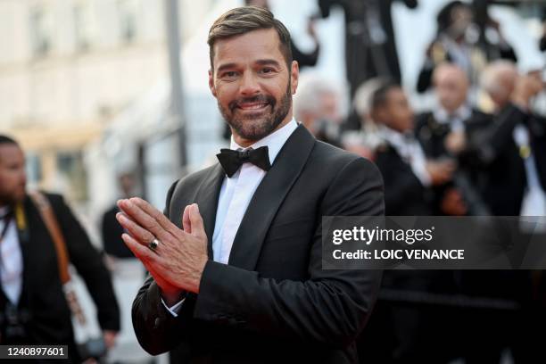 Puerto Rican singer Ricky Martin arrives for the screening of the film "Elvis" during the 75th edition of the Cannes Film Festival in Cannes,...