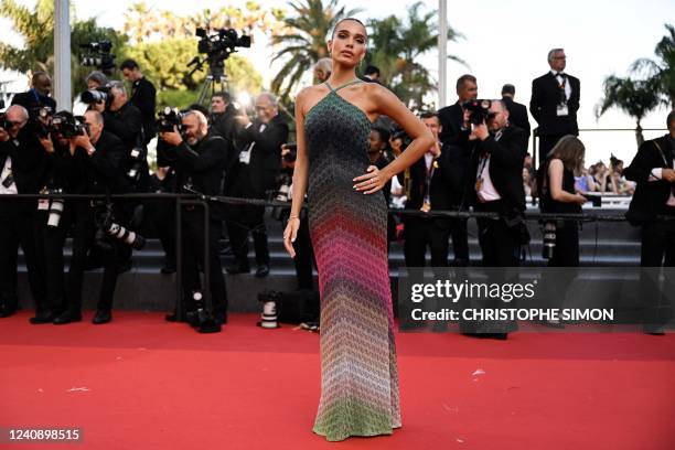 Model Hana Cross arrives for the screening of the film "Elvis" during the 75th edition of the Cannes Film Festival in Cannes, southern France, on May...