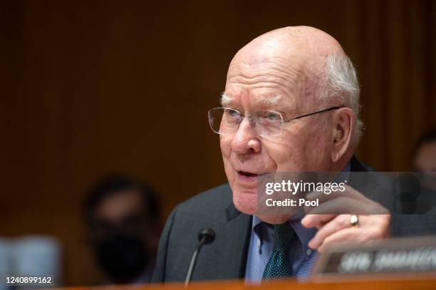 Sen. Patrick Leahy, D-VT, speaks during a Senate Appropriations Subcommittee hearing with Director of the Federal Bureau of Investigation Christopher...