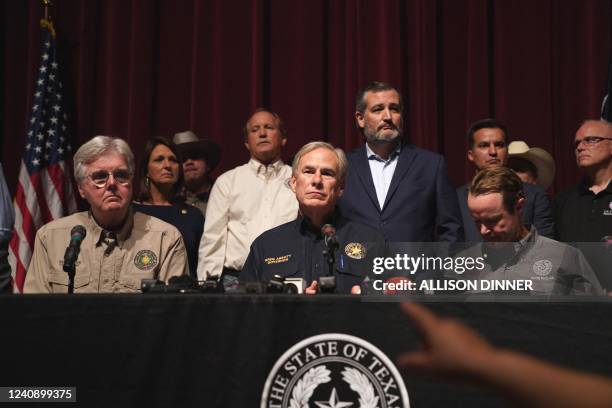 Texas Governor Greg Abbott with other officials, holds a press conference to provide updates on the Uvalde elementary school shooting, at Uvalde High...