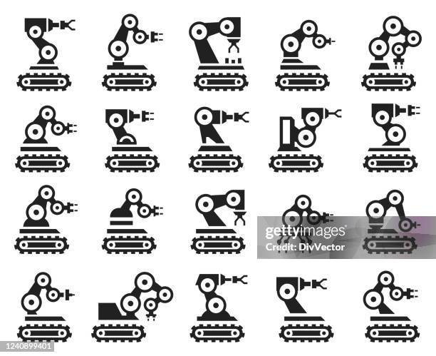 robotic arm icon set - bot icon stock illustrations