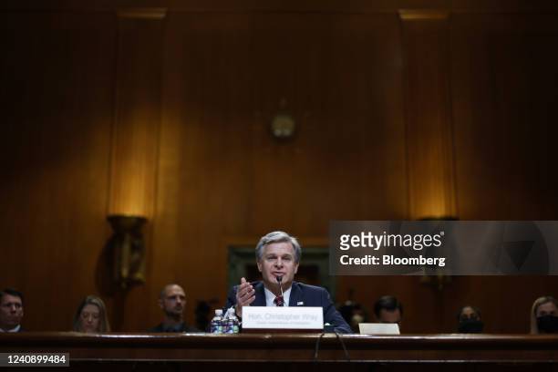 Christopher Wray, director of the Federal Bureau of Investigation , speaks during a Senate Appropriations Subcommittee hearing in Washington, D.C.,...