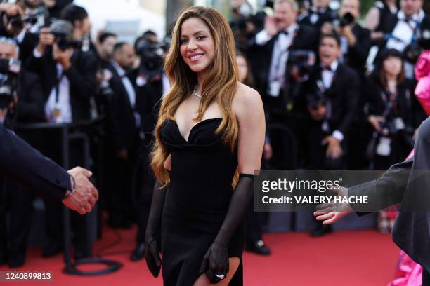 Colombian singer Shakira arrives for the screening of the film "Elvis" during the 75th edition of the Cannes Film Festival in Cannes, southern...
