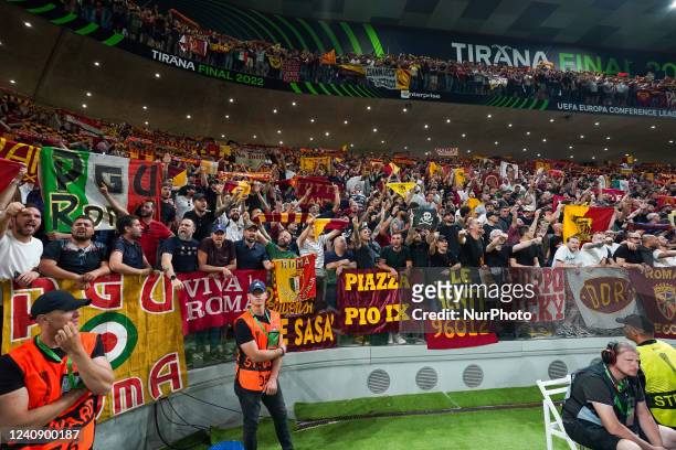Roma Supporters during the UEFA Conference League Final match between AS Roma and Feyenoord at Arena Kombetare, Tirana, Albania on 25 May 2022.