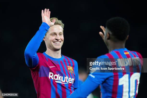Frankie De Jong of FC Barcelona celebrates with Ansu Fati of FC Barcelona during the International football match between FC Barcelona and A-Leagues...
